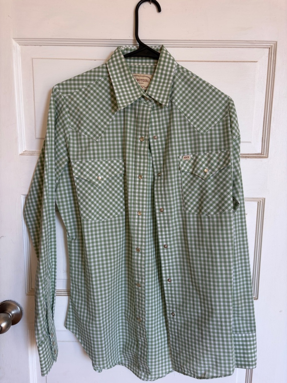 Ely Cattleman cowboygirl Green and White Gingham Western Shirt